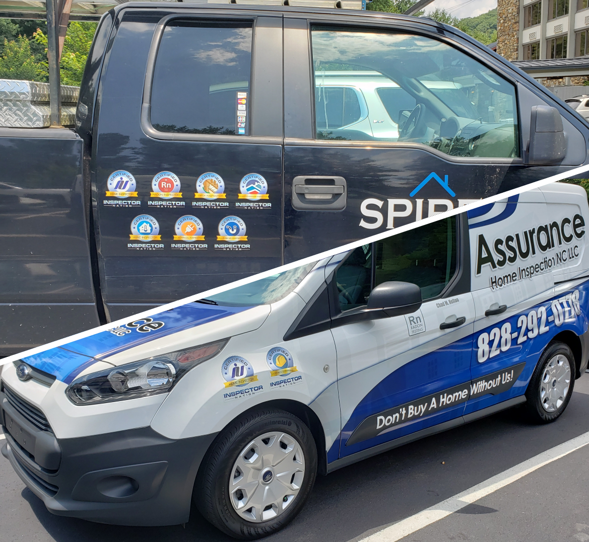 Student vehicles showing off their Inspector Nation certifications.